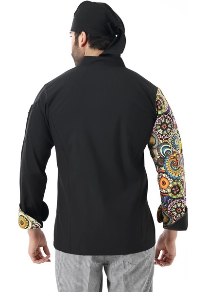 Erkek Likralı Kol Desenli Aşçı Ceket - 6403 Siyah Renkli Daire fiyatları