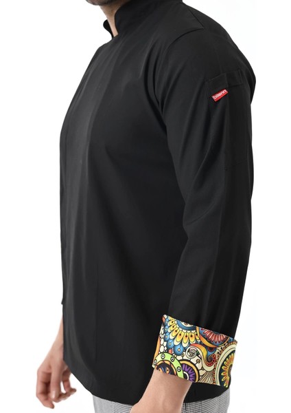 Erkek Likralı Kol Desenli Aşçı Ceket - 6403 Siyah Renkli Daire fırsatları