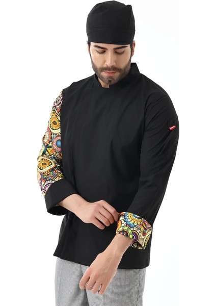 Erkek Likralı Kol Desenli Aşçı Ceket - 6403 Siyah Renkli Daire indirimleri