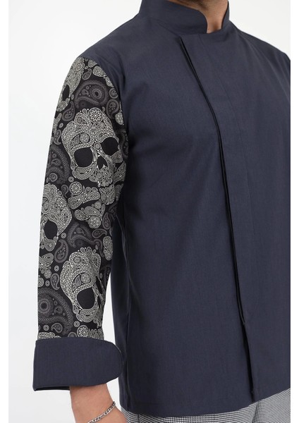 Erkek Likralı Kol Desenli Aşçı Ceket - 6417 Füme Kuru Kafa modelleri