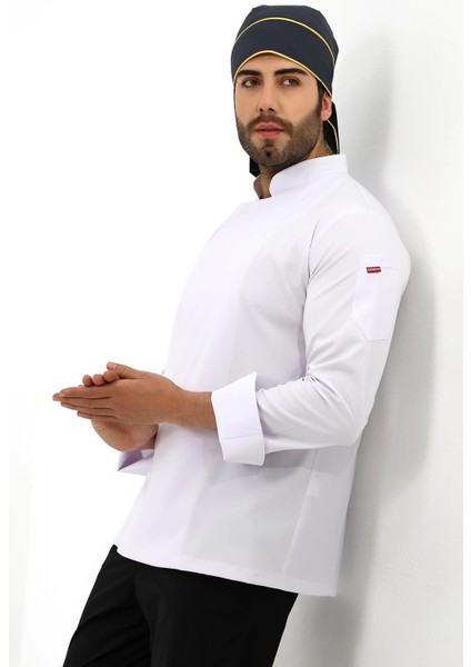 Erkek Likralı Aşçı Ceket - 6401 Beyaz Soft