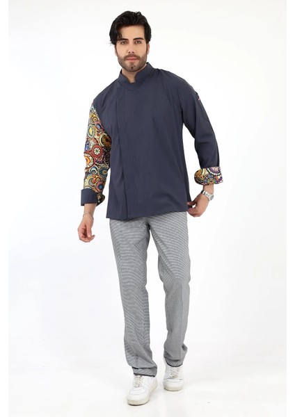 Erkek Likralı Kol Desenli Aşçı Ceket - 6417 Füme Renkli Daire