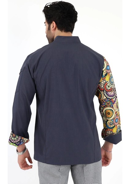 Erkek Likralı Kol Desenli Aşçı Ceket - 6417 Füme Renkli Daire fiyatları