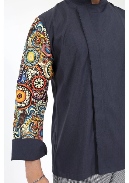 Erkek Likralı Kol Desenli Aşçı Ceket - 6417 Füme Renkli Daire fırsatları