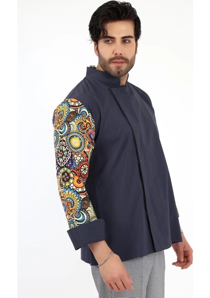 Erkek Likralı Kol Desenli Aşçı Ceket - 6417 Füme Renkli Daire indirimleri