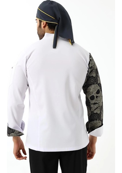 Erkek Likralı Kol Desenli Aşçı Ceket - 6401 Beyaz Kuru Kafa fiyatları