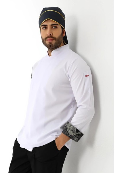 Erkek Likralı Kol Desenli Aşçı Ceket - 6401 Beyaz Kuru Kafa indirimleri