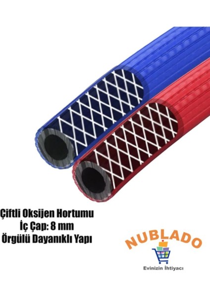 Çelik Oksijen Hortumu Hava Kaynak 8mm Çiftli Twain Thermo Hortum 1 Metre