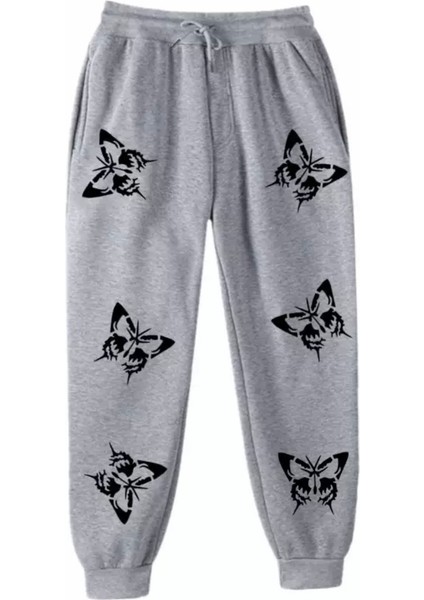 Punıx Kıds Özel Tasarım Siyah Kelebekler Baskılı %100 Pamuk Kışlık Yeni Stil Kız Çocuk Eşofman Altı