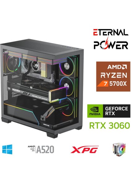 E.power Ryzen 7 5700X 32G Ddr4 1tb M.2 RTX3060 A520 T650W