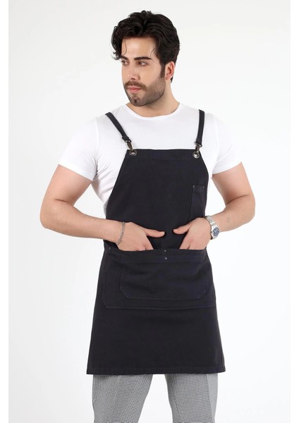 Barista Askılı Önlük Çift Cepli - Füme fırsatları