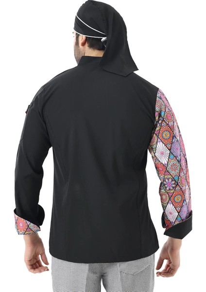 Erkek Likralı Kol Desenli Aşçı Ceket - 6403 Siyah Çini fiyatları