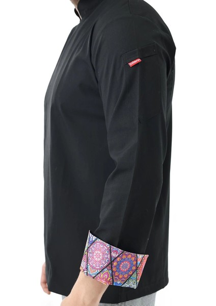 Erkek Likralı Kol Desenli Aşçı Ceket - 6403 Siyah Çini indirimleri