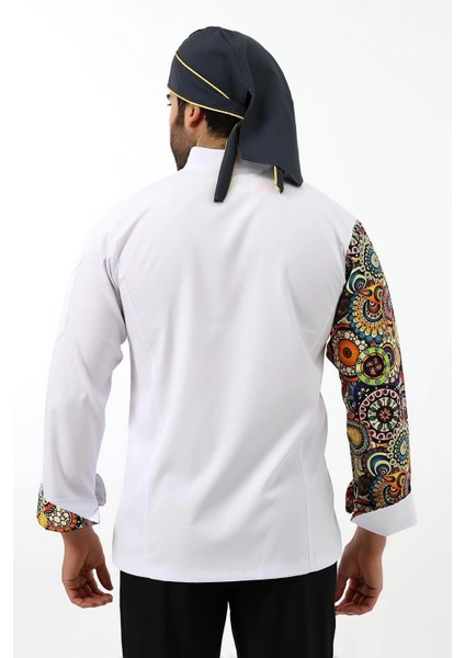Erkek Likralı Kol Desenli Aşçı Ceket - 6401 Beyaz Renkli Daire fiyatları