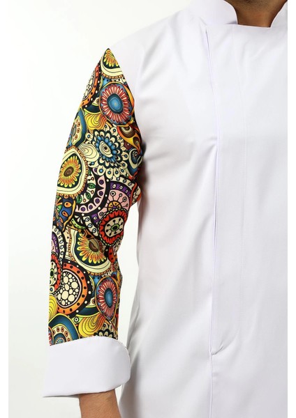 Erkek Likralı Kol Desenli Aşçı Ceket - 6401 Beyaz Renkli Daire modelleri