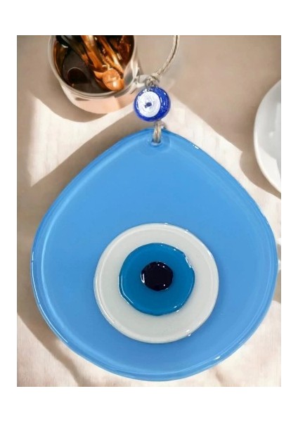 Mavi Nazar Boncuklu Açık Mavi Renk Nazar Boncuklu Damla Desen El Yapımı Duvar Süsü indirimleri