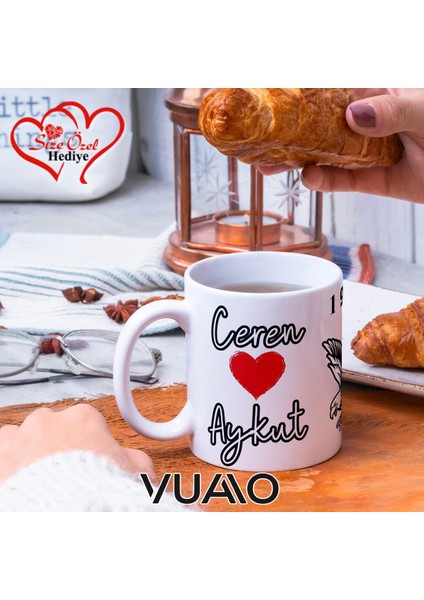 Siyah Beyaz 1903 Kartal Desenli Kişiye Özel Isim ve Fotoğraf Baskılı Hediyelik Kupa Bardak - T5