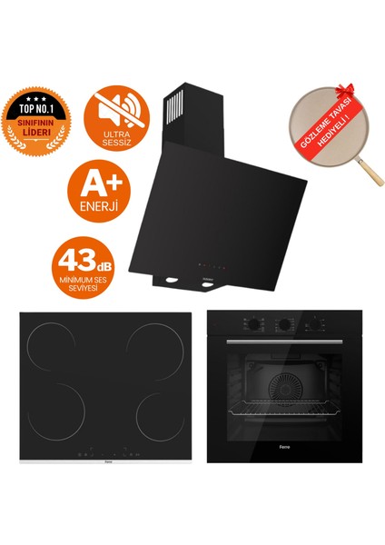 Flowart Kappa Silenart Ultra Sessiz Siyah Ankastre Set ( D077-SA + QBL62CS + MS261 )