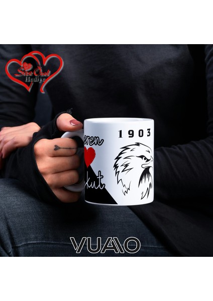 Siyah Beyaz 1903 Kartal Desenli Kişiye Özel Isim ve Fotoğraf Baskılı Hediyelik Kupa Bardak - T11 fiyatları