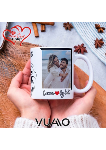 Siyah Beyaz 1903 Kartal Desenli Kişiye Özel Isim ve Fotoğraf Baskılı Hediyelik Kupa Bardak - T11 modelleri