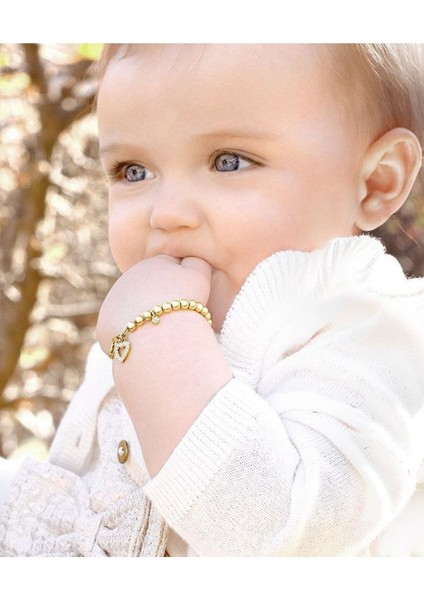 Altın Renk Taş Boncuk Model Kız Bebek Bileklik Özel Tasarımı