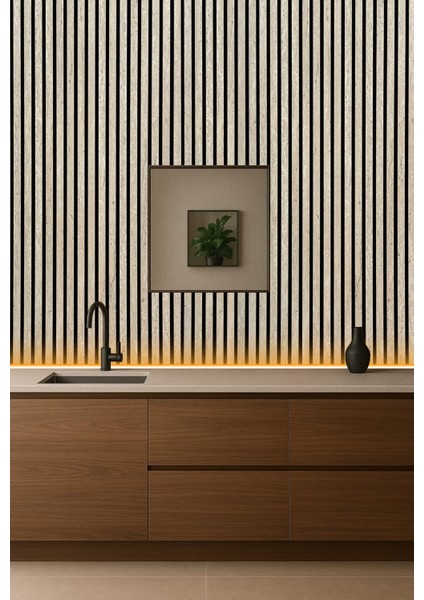 Mdf Ahşap Akustik Duvar Paneli 100X275 cm - Traverten(Pvc) fırsatları
