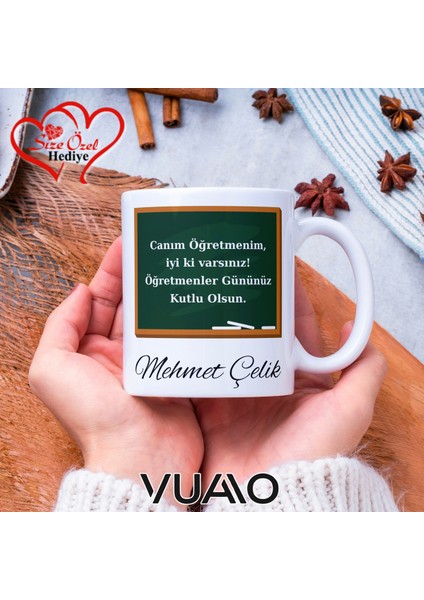 Öğretmenler Günü Hediyesi Kişiye Özel Isimli ve Sözlü Kupa Bardak - T2