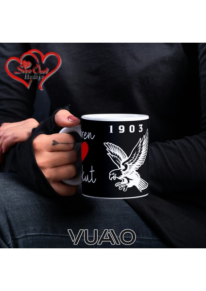 Siyah Beyaz 1903 Kartal Desenli Kişiye Özel Isim ve Fotoğraf Baskılı Hediyelik Kupa Bardak - T8 fiyatları