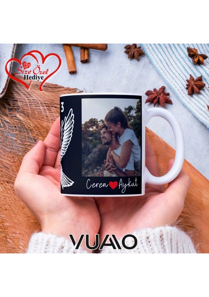 Siyah Beyaz 1903 Kartal Desenli Kişiye Özel Isim ve Fotoğraf Baskılı Hediyelik Kupa Bardak - T8 modelleri