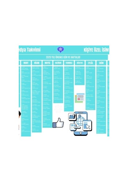 2025 Kişiye Özel Sosyal Medya Takvimi - Özel Günlerle Dolu Eğlenceli Duvar Afişi Açık Mavi