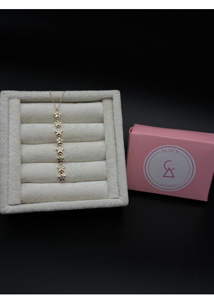 925 Ayar Gümüş Kaplama Yıldızlı Y Kolye , Zincirli Yıldız Detaylı Gümüş Kaplama Kadın Kolye