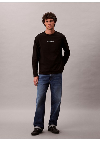 Bisiklet Yaka Siyah Erkek T-Shirt LV04LD232GUB1_LS Rlxd Standard Logo