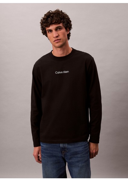 Bisiklet Yaka Siyah Erkek T-Shirt LV04LD232GUB1_LS Rlxd Standard Logo fiyatları