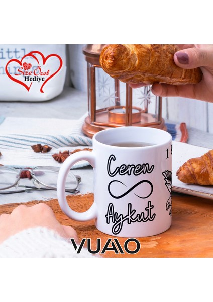 Siyah Beyaz 1903 Kartal Desenli Kişiye Özel Isim ve Fotoğraf Baskılı Hediyelik Kupa Bardak - T9