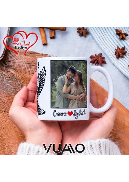 Siyah Beyaz 1903 Kartal Desenli Kişiye Özel Isim ve Fotoğraf Baskılı Hediyelik Kupa Bardak - T9 modelleri