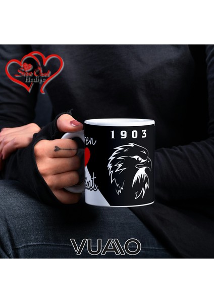 Siyah Beyaz 1903 Kartal Desenli Kişiye Özel Isim ve Fotoğraf Baskılı Hediyelik Kupa Bardak - T6 fiyatları