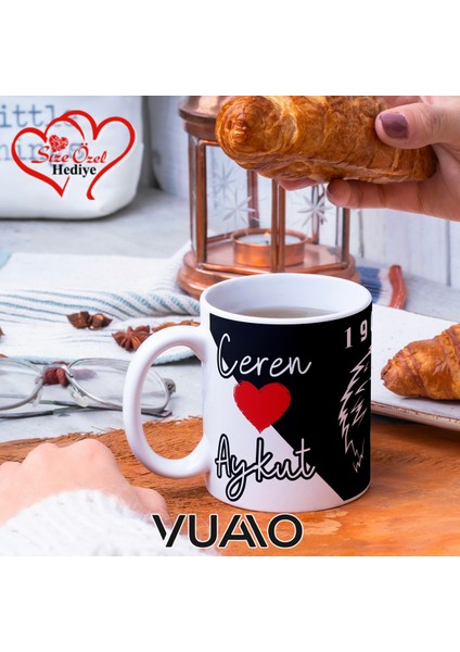 Siyah Beyaz 1903 Kartal Desenli Kişiye Özel Isim ve Fotoğraf Baskılı Hediyelik Kupa Bardak - T6 modelleri