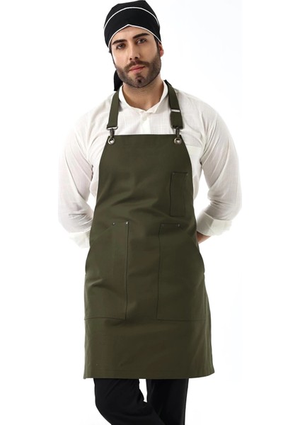 Barista Boyundan Askılı Önlük Kanguru Cepli - Yeşil