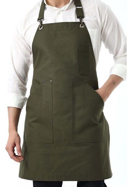 Barista Boyundan Askılı Önlük Kanguru Cepli - Yeşil modelleri