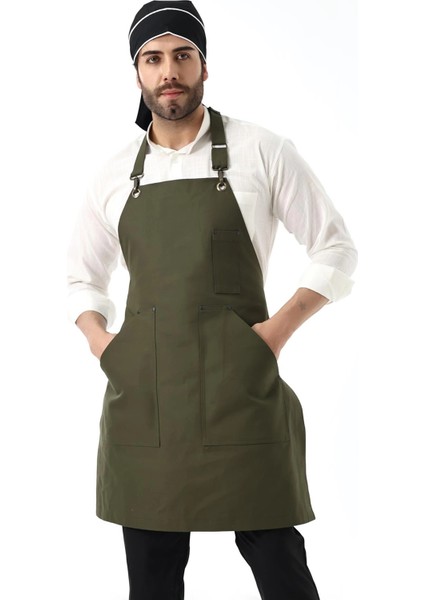 Barista Boyundan Askılı Önlük Kanguru Cepli - Yeşil fırsatları