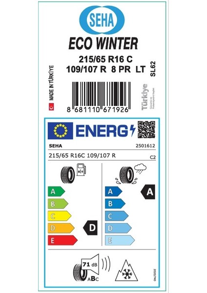 SL62 Talas 215/65 R16C 109/107R Kış Lastiği (Üretim: 2025) fiyatları