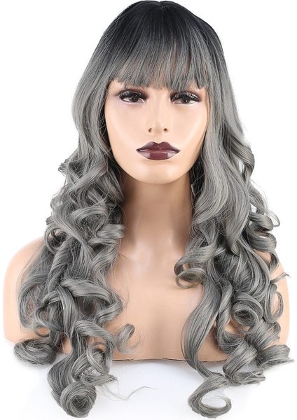Dalgalı Perçemli Uzun Fiber Sentetik Peruk / Siyah / Gri Ombreli fiyatları