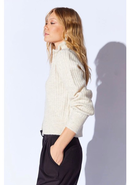 Yumuşak Soft Dokulu Fermuarlı Kadın Triko Hırka - Taş fiyatları