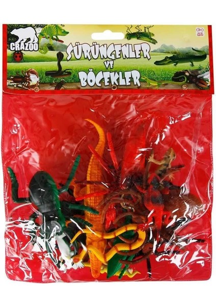 0716 Sürüngenler ve Böcekler Poşetli Hayvan Oyun Seti 13'lü Kız Erkek Çocuk Oyuncak Eğitici Oyuncakl