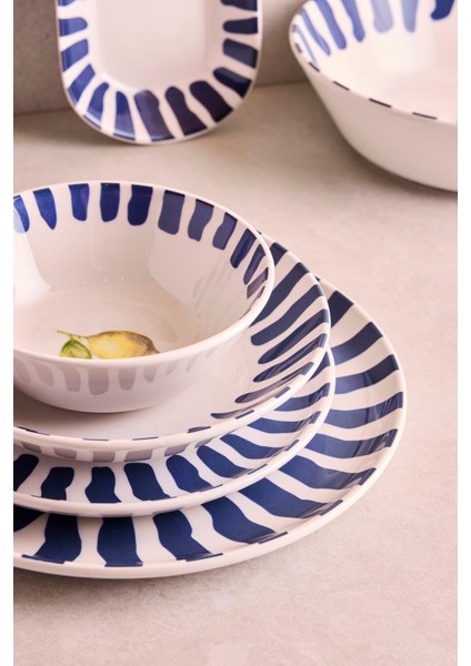 Limone Blu 27 Parça 6 Kişilik Seramik Yemek Takımı Limon Desenli Mavi Çizgili Sunum Seti fırsatları