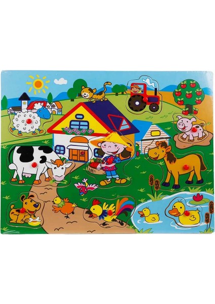 Tahta Raptiyeli Bultak Çiftlik Puzzle 9 Parça Kız Erkek Çocuk Oyuncak Eğitici Oyuncaklar