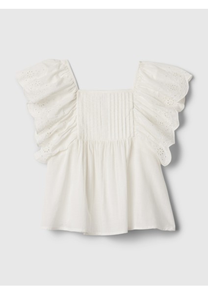 Kız Çocuk Kırık Beyaz Fisto Işlemeli Fırfır Kollu Bluz indirimleri