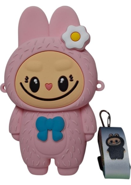Kız Çocuk Labubu Model Fiyonk Detaylı Pembe Renk Silikon Askılı Çanta Cüzdan