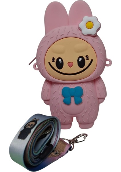 Kız Çocuk Labubu Model Fiyonk Detaylı Pembe Renk Silikon Askılı Çanta Cüzdan fiyatları