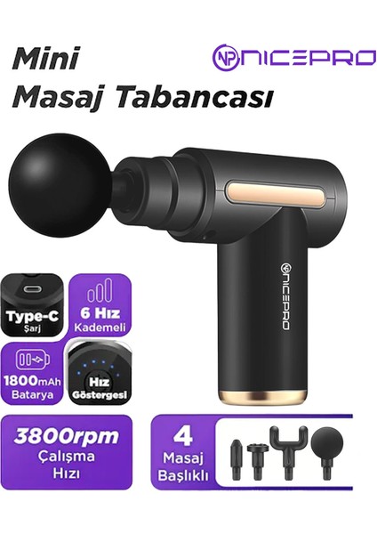 Nmj6 4 Masaj Başlıklı 6 Seviyeli 3800RPM Type-C Taşınabilir Profesyonel Mini Masaj Tabancası